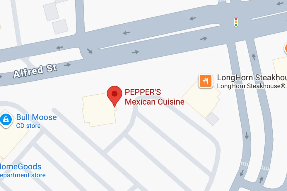 Map showing Pepper's restaurant location in Biddeford, Maine